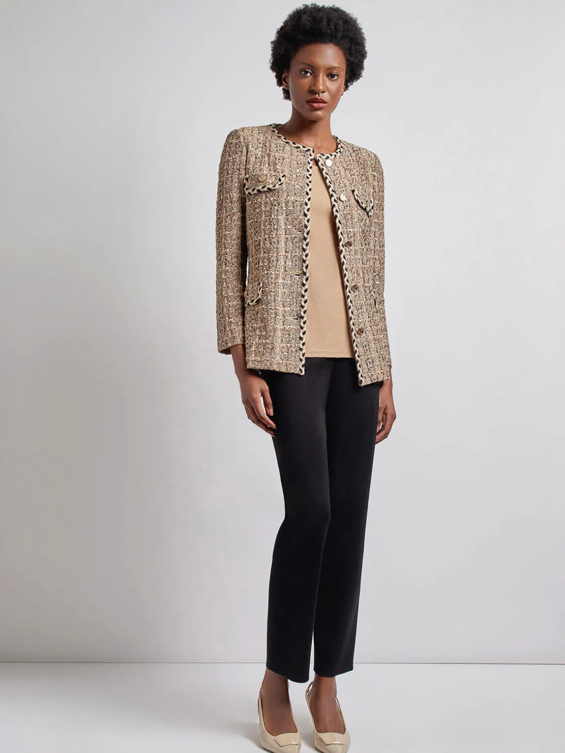 Misook Heritage Fit Braid Trim Tweed Knit Jacket* Jackets & Coats