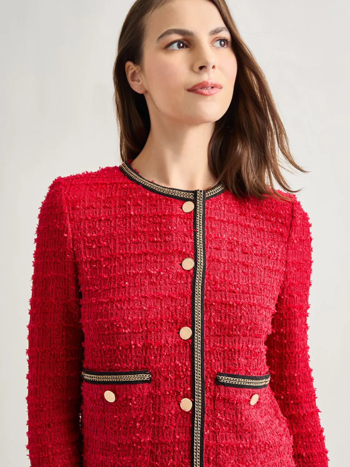 Misook Heritage Fit Double Chain Trim Eyelash Knit Jacket* Jackets & Coats