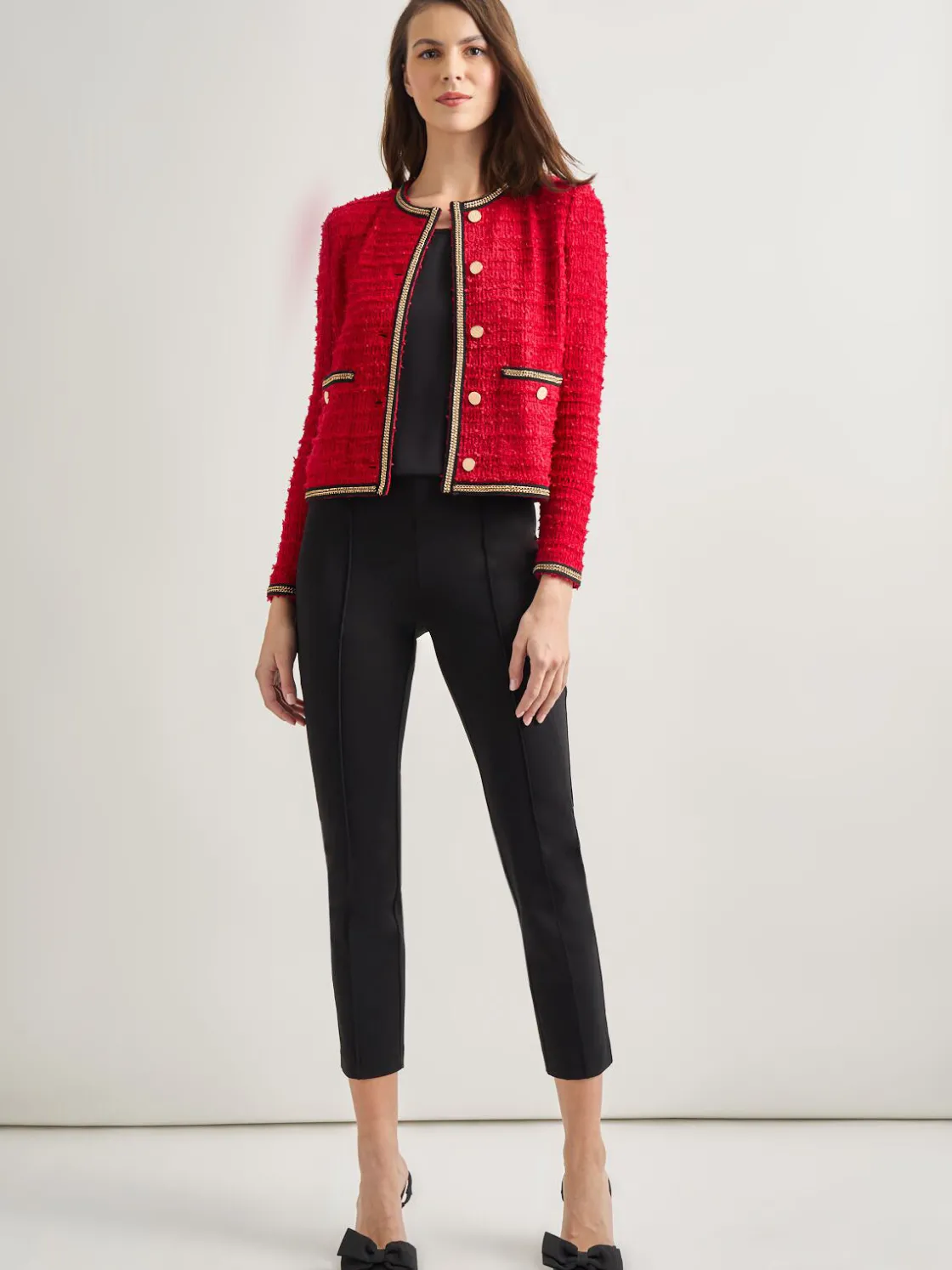 Misook Heritage Fit Double Chain Trim Eyelash Knit Jacket* Jackets & Coats