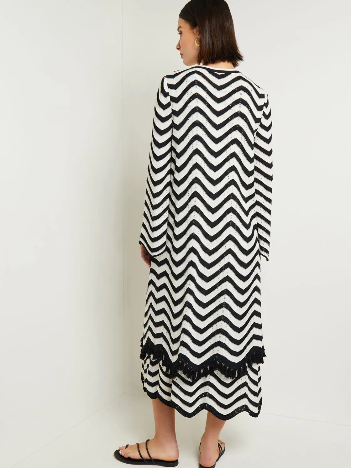 Misook Heritage Fit Jacket - Chevron Fringe Trim Intarsia Knit* Jackets & Coats