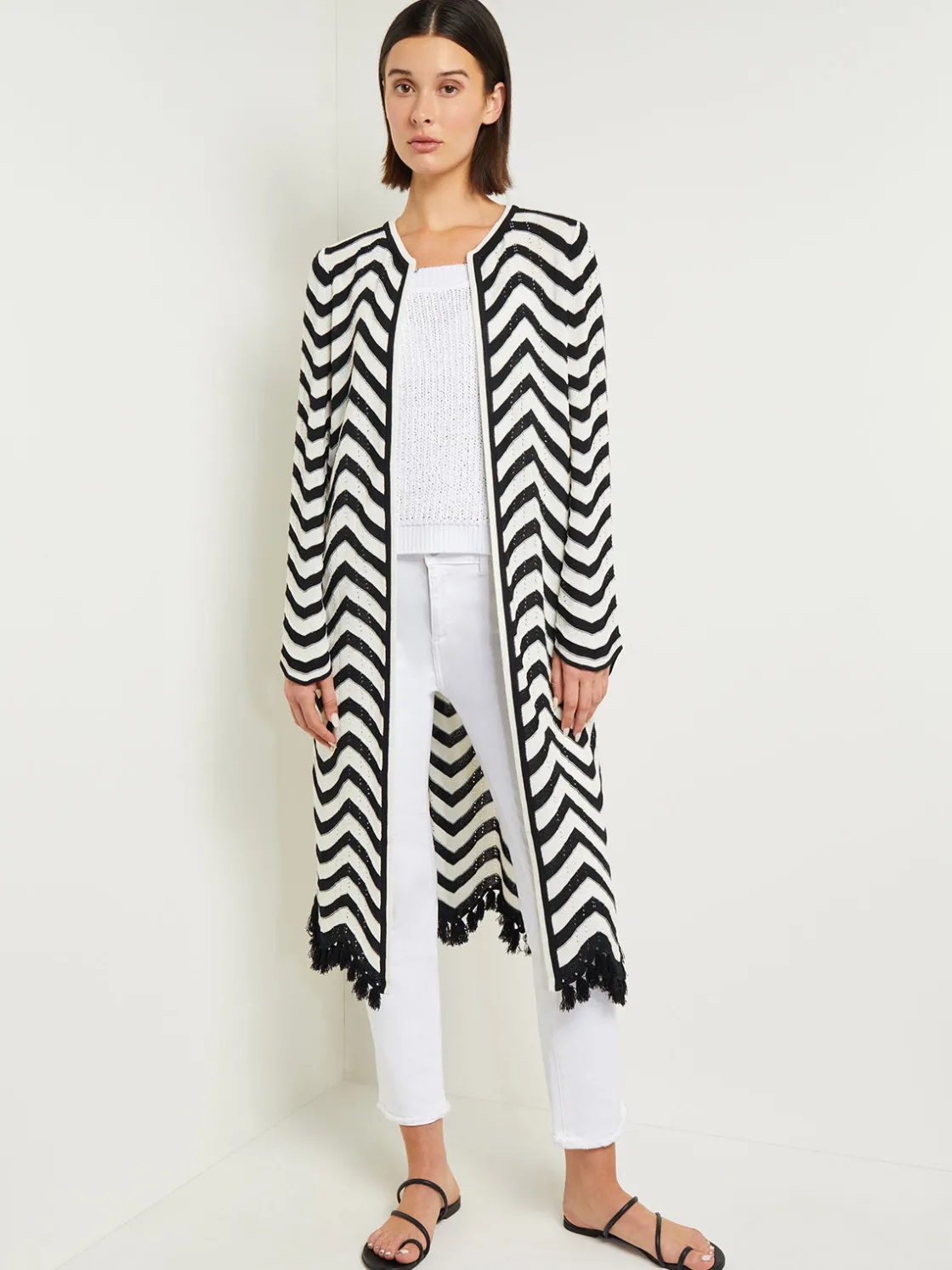 Misook Heritage Fit Jacket - Chevron Fringe Trim Intarsia Knit* Jackets & Coats