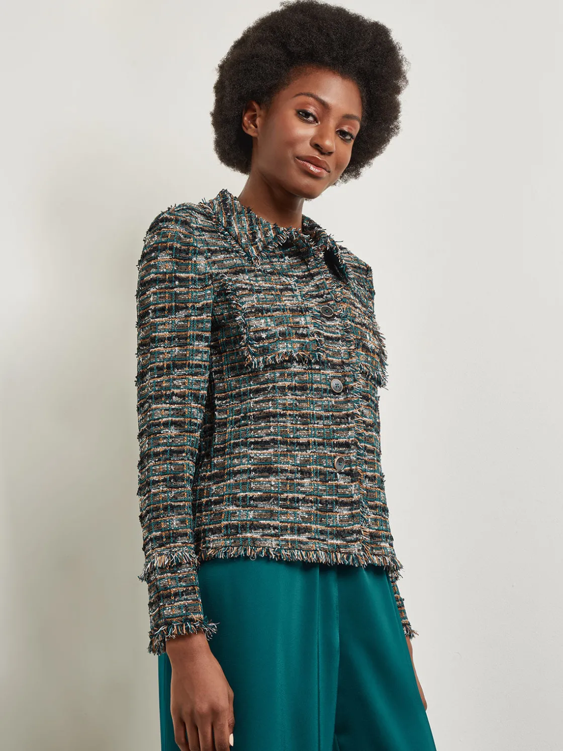Misook Heritage Fit Lapel Jacket - Fringe Trim Tweed Knit* Jackets & Coats