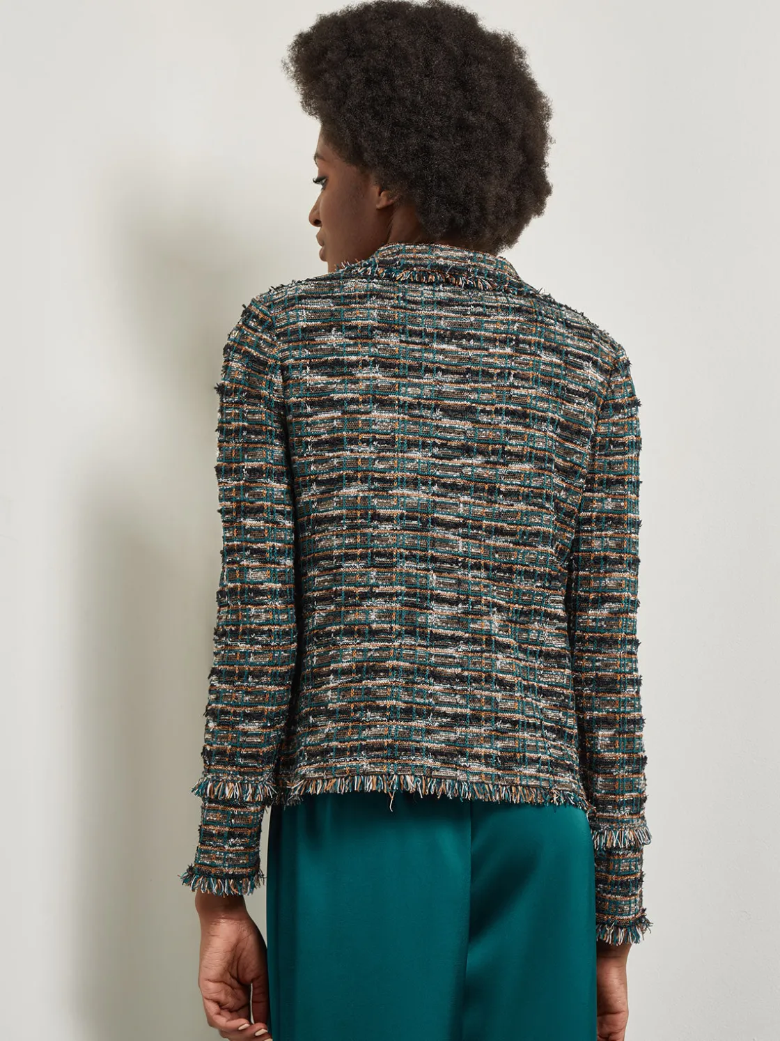 Misook Heritage Fit Lapel Jacket - Fringe Trim Tweed Knit* Jackets & Coats