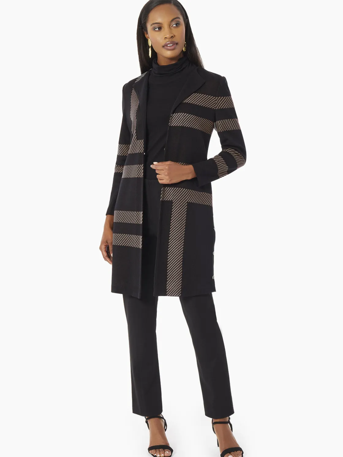 Misook Heritage Fit Side Button Detail Graphic Pattern Knit Duster* Jackets & Coats