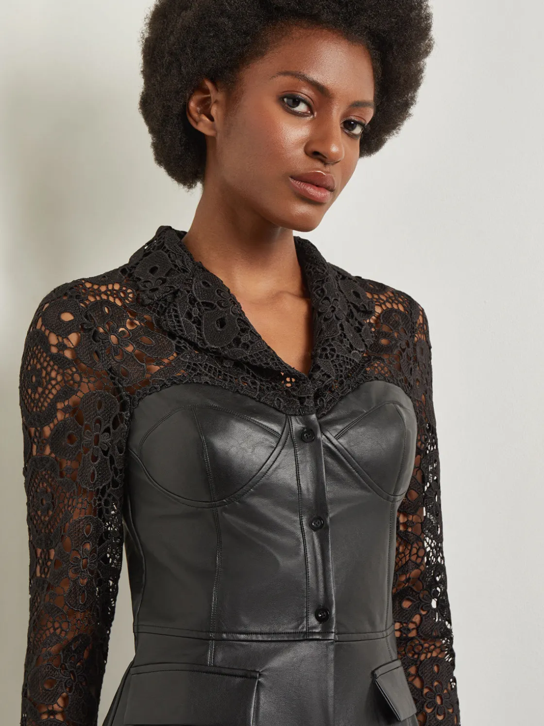 Misook Modern Fit Lace & Vegan Leather Corset Jacket* Jackets & Coats