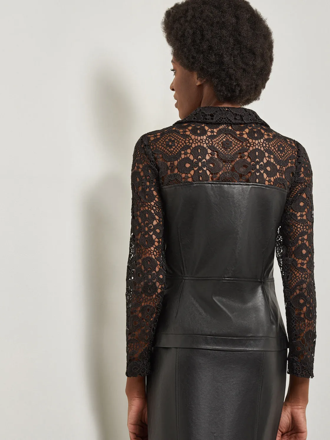 Misook Modern Fit Lace & Vegan Leather Corset Jacket* Jackets & Coats