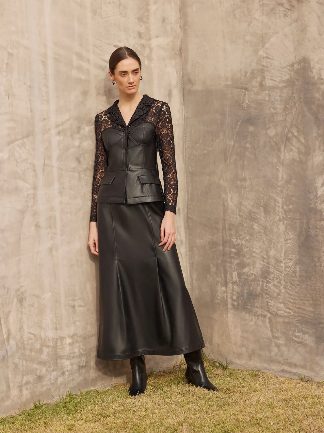 Misook Modern Fit Lace & Vegan Leather Corset Jacket* Jackets & Coats