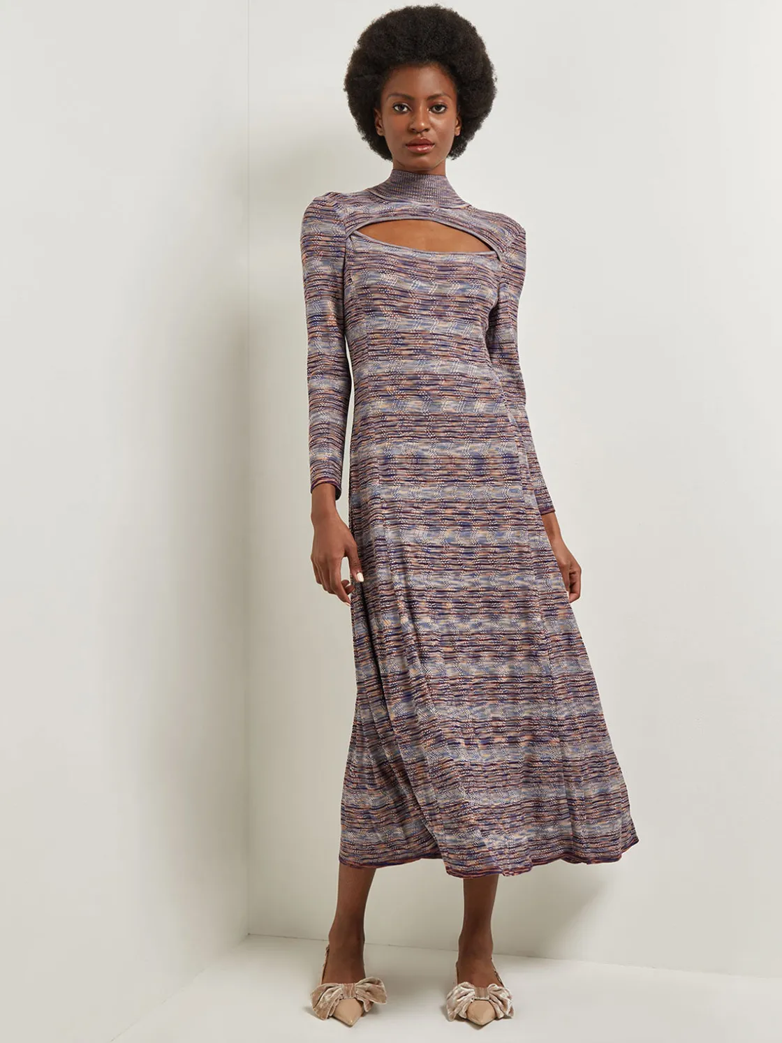 Misook Modern Fit-and-Flare Melange Knit Cutout Maxi Dress* Dresses