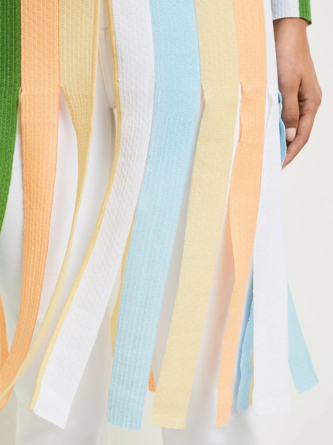 Misook Open Neck Heritage Fit Jacket - Striped Intarsia Knit Fringe Hem* Jackets & Coats