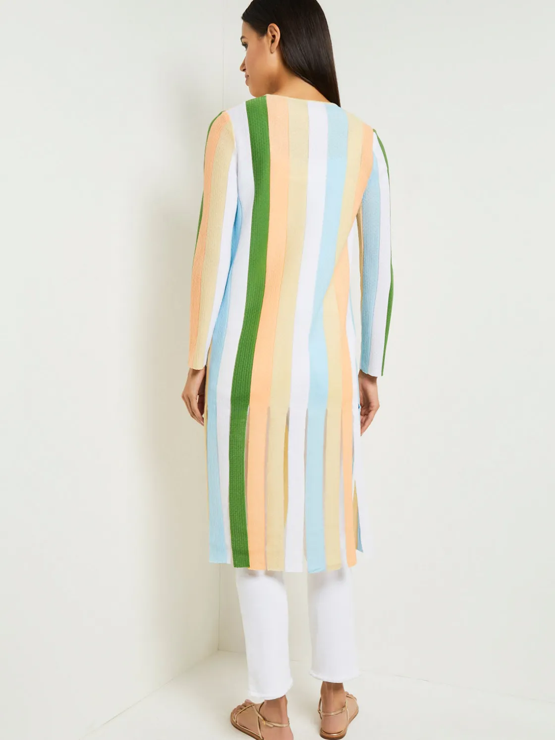 Misook Open Neck Heritage Fit Jacket - Striped Intarsia Knit Fringe Hem* Jackets & Coats
