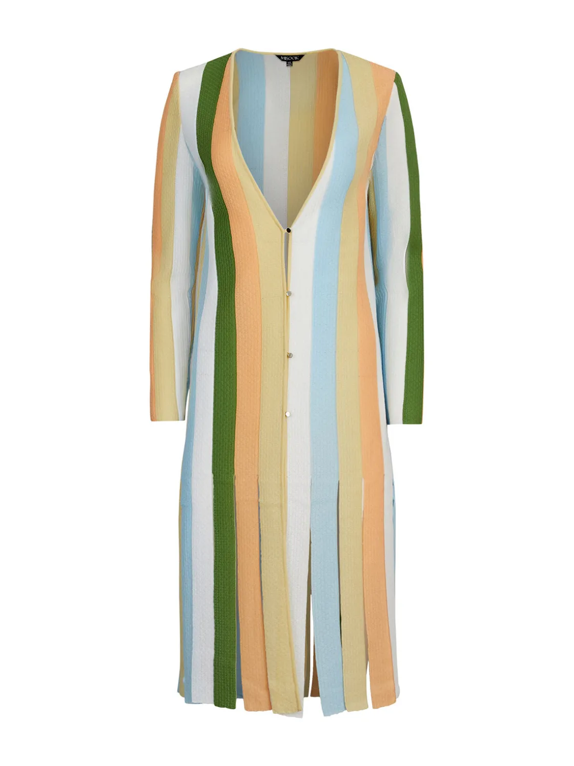 Misook Open Neck Heritage Fit Jacket - Striped Intarsia Knit Fringe Hem* Jackets & Coats