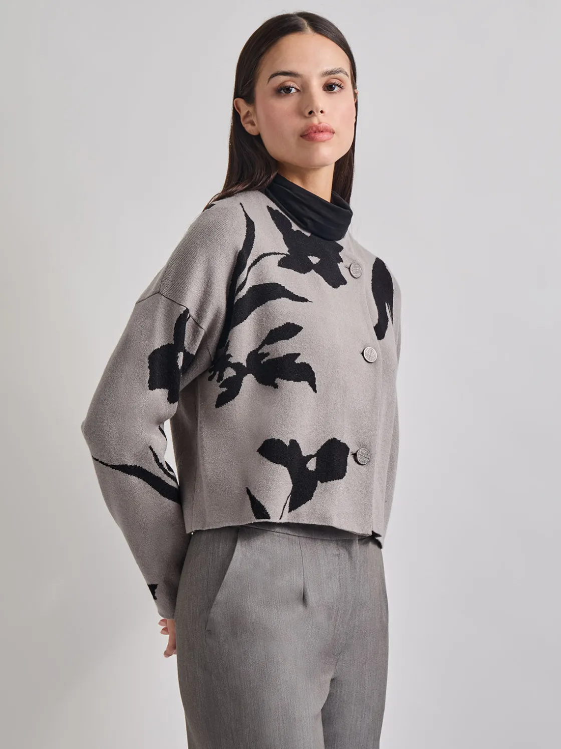 Misook Relaxed Fit Abstract Floral Soft Knit Jacket* Jackets & Coats