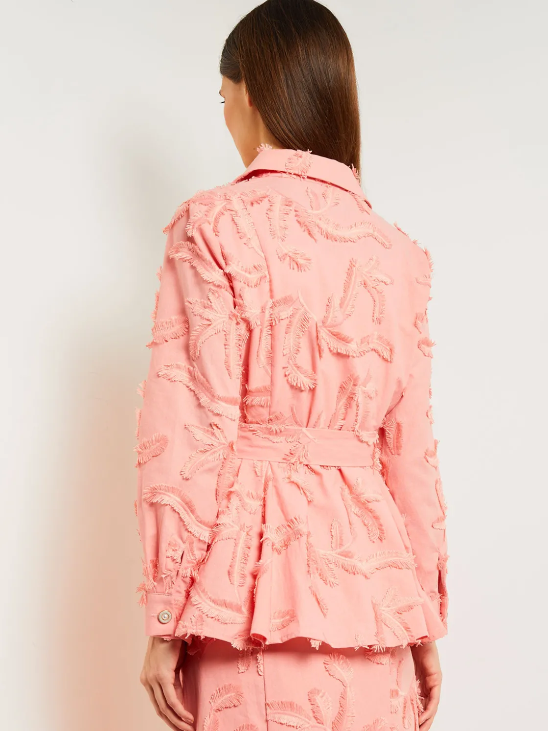 Misook Tailored Fit Button Front Jacket - Belted Fringe Applique Cotton* Jackets & Coats