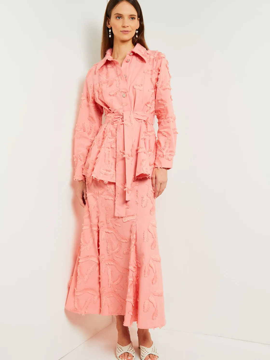 Misook Tailored Fit Button Front Jacket - Belted Fringe Applique Cotton* Jackets & Coats