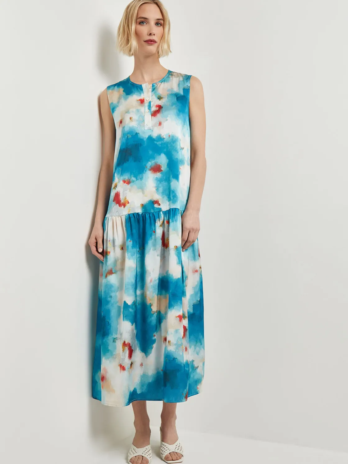 Misook Watercolor Removable Shawl Collar Crepe Maxi Dress* Dresses