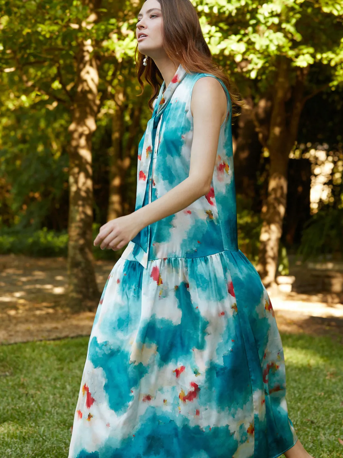 Misook Watercolor Removable Shawl Collar Crepe Maxi Dress* Dresses