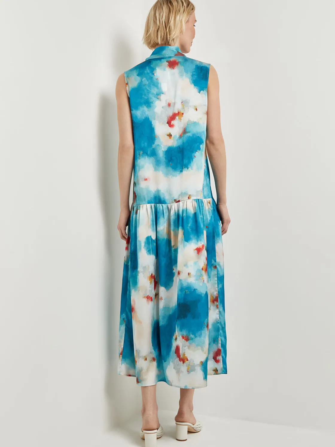 Misook Watercolor Removable Shawl Collar Crepe Maxi Dress* Dresses