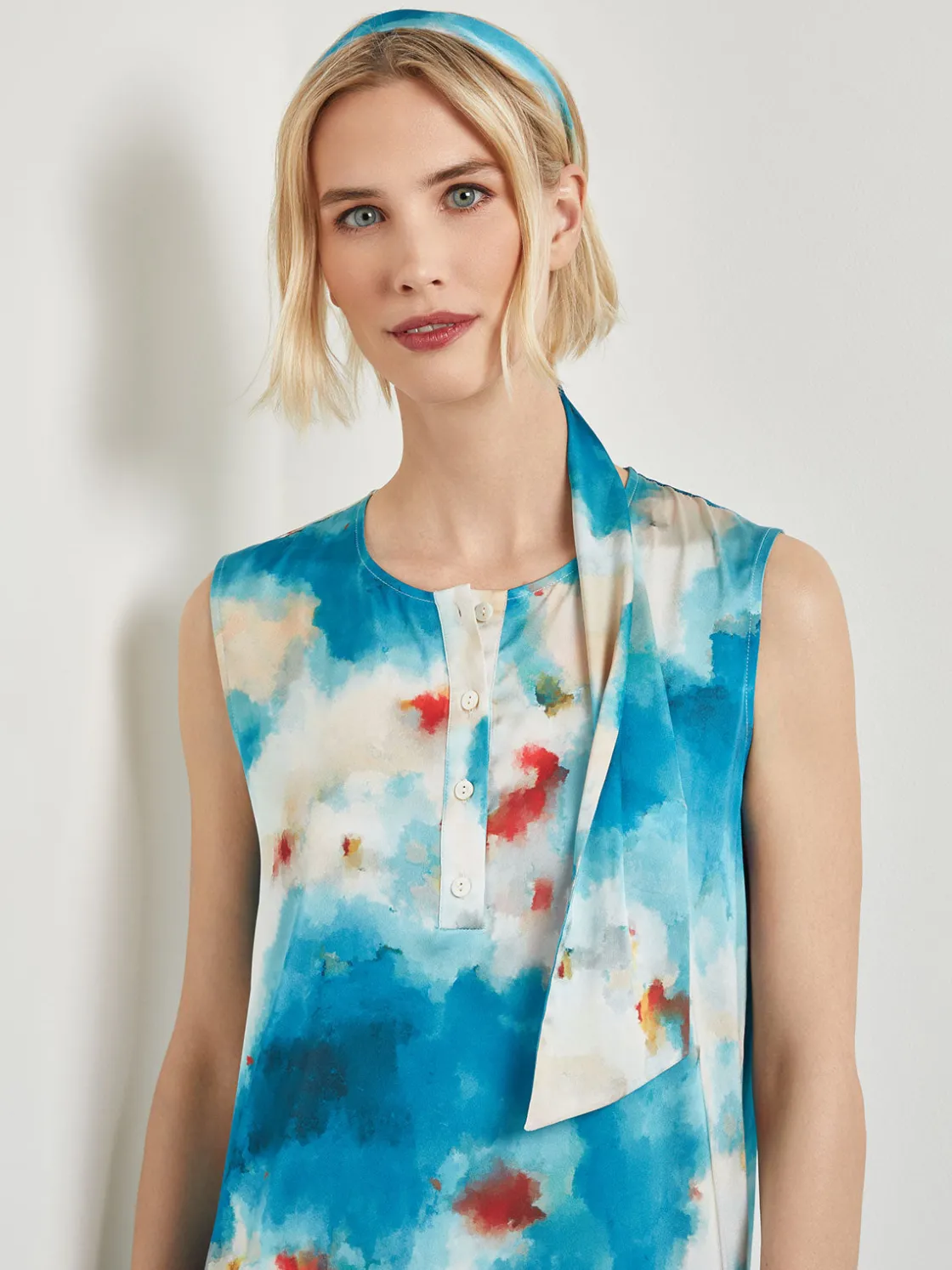 Misook Watercolor Removable Shawl Collar Crepe Maxi Dress* Dresses